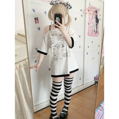 Harajuku Kawaii Cartoon Print Loose Tee – Gothic Sweet Style