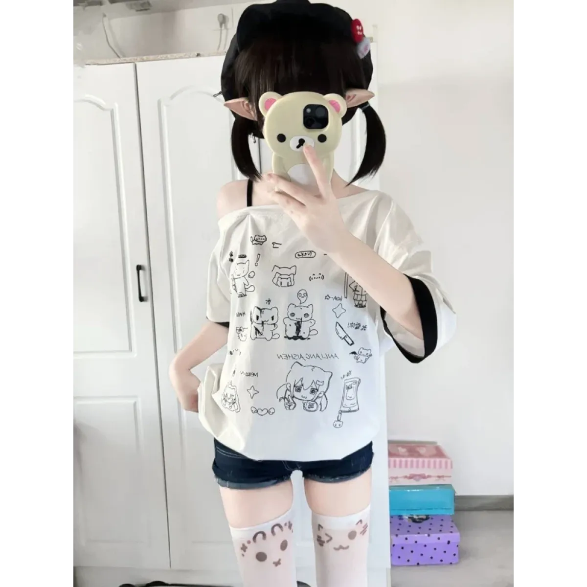 Harajuku Kawaii Cartoon Print Loose Tee – Gothic Sweet Style