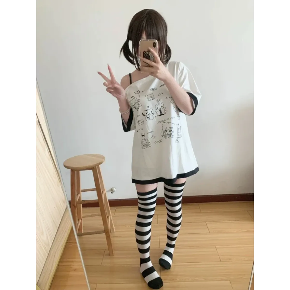 Harajuku Kawaii Cartoon Print Loose Tee – Gothic Sweet Style