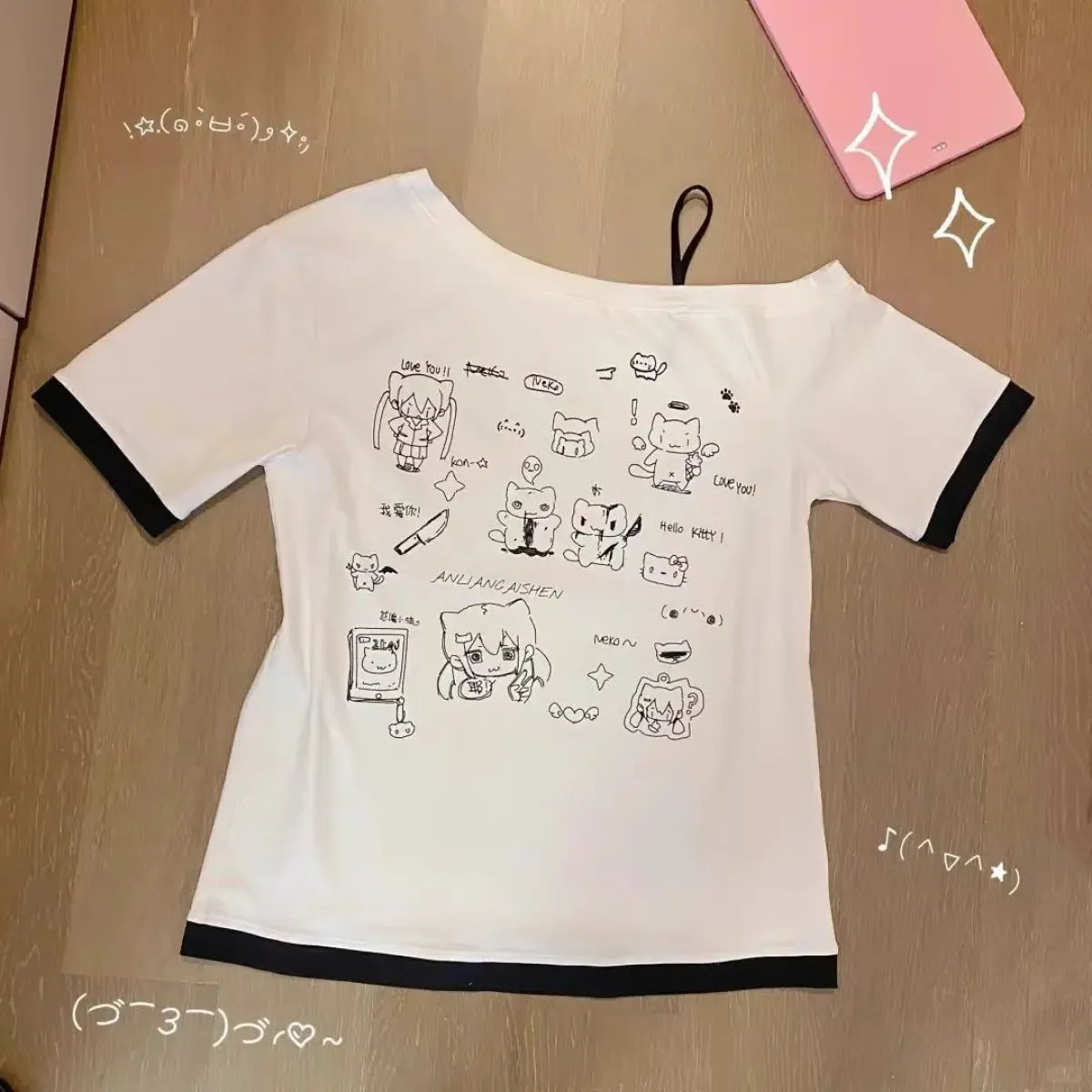 Harajuku Kawaii Cartoon Print Loose Tee – Gothic Sweet Style
