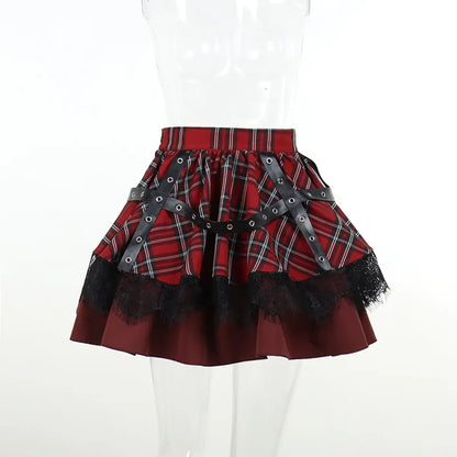 Harajuku Plaid Pleated Skirt - Y2K Mini Cake Skirt