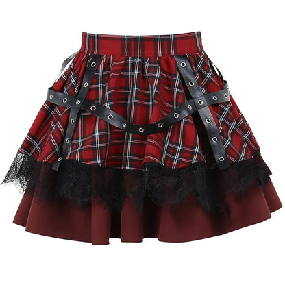 Harajuku Plaid Pleated Skirt - Y2K Mini Cake Skirt