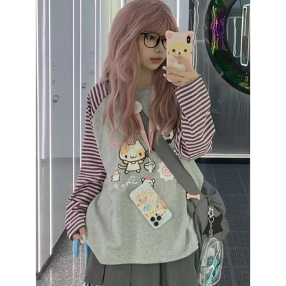 Harajuku Stripe Panda T-shirt - E-girl Kawaii Graphic Tee