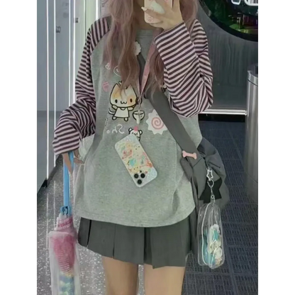 Harajuku Stripe Panda T-shirt - E-girl Kawaii Graphic Tee