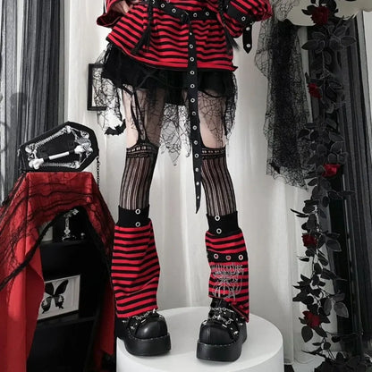 Striped Gothic Punk Top &amp; Leg Warmers – Harajuku Y2K Grunge