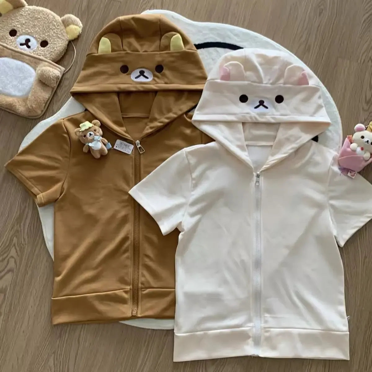 Kawaii Bear Hoodie - Harajuku Y2K Zipper Sweatshirt for Women