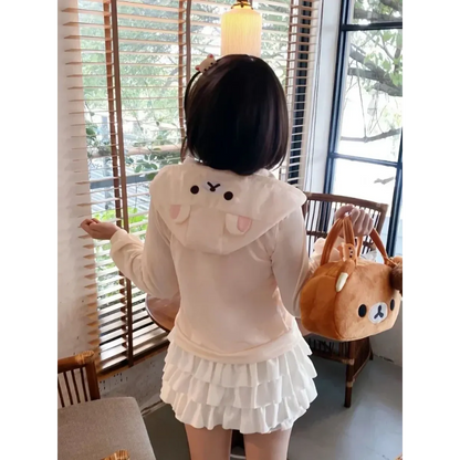 Kawaii Bear Hoodie - Harajuku Y2K Zipper Sweatshirt for Women