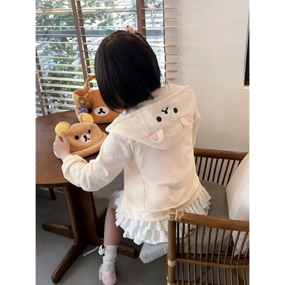 Kawaii Bear Hoodie - Harajuku Y2K Zipper Sweatshirt for Women