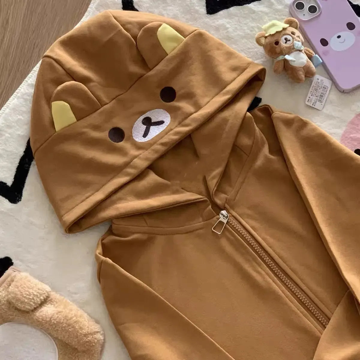 Kawaii Bear Hoodie - Harajuku Y2K Zipper Sweatshirt for Women