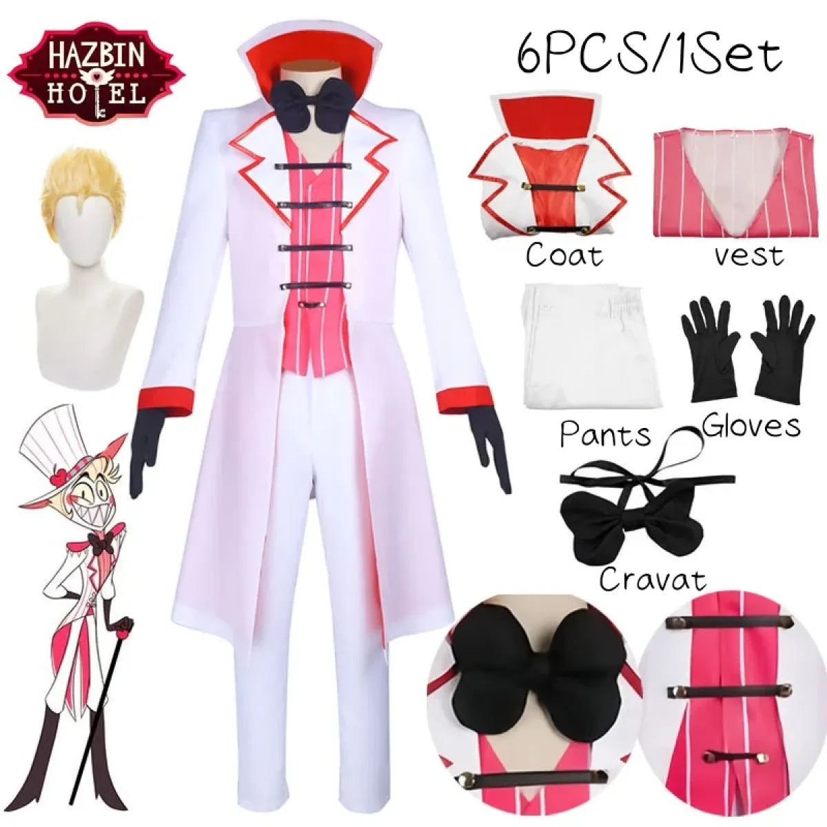 Hazbin Hotel Lucifer Cosplay Costume - Suit, Vest, Wig