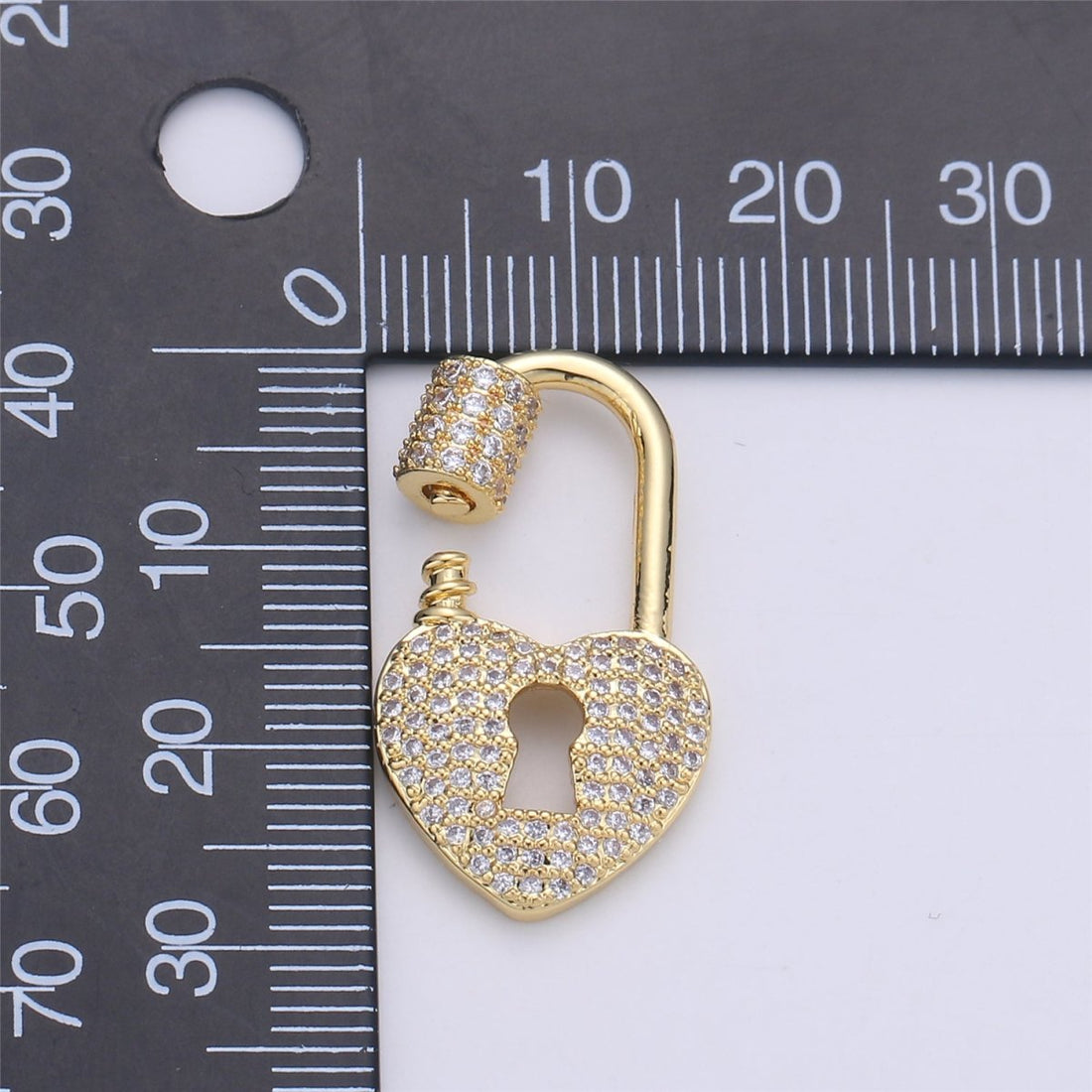 Heart Carabiner Screw Lock, Heart with Cubic Zirconia Crystal Padlock Gold Filled Clasp- K-375