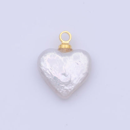 Heart Flat 14mm Natural White Freshwater Pearl Charm  C-188