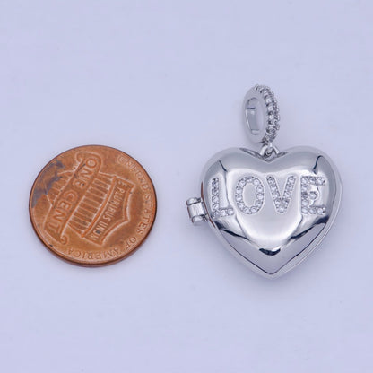 Heart Love Micro Pave Locket Pendant Silver Open Locket Cubic Zirconia Pave Charm necklace bracelet Supply X-466