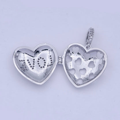 Heart Love Micro Pave Locket Pendant Silver Open Locket Cubic Zirconia Pave Charm necklace bracelet Supply X-466
