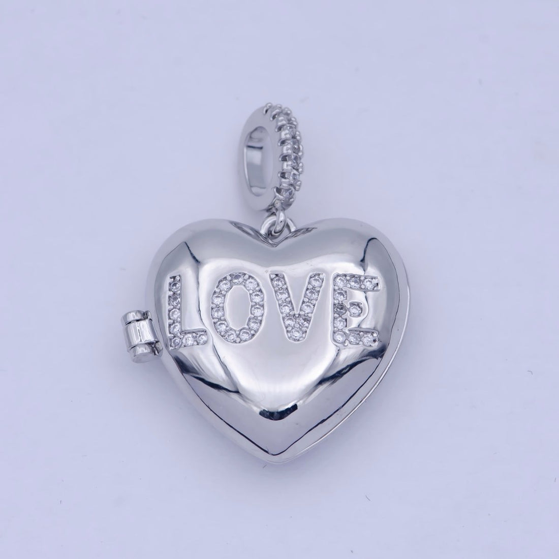 Heart Love Micro Pave Locket Pendant Silver Open Locket Cubic Zirconia Pave Charm necklace bracelet Supply X-466
