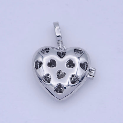 Heart Love Micro Pave Locket Pendant Silver Open Locket Cubic Zirconia Pave Charm necklace bracelet Supply X-466