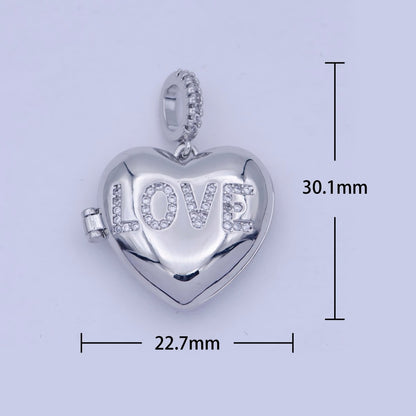 Heart Love Micro Pave Locket Pendant Silver Open Locket Cubic Zirconia Pave Charm necklace bracelet Supply X-466
