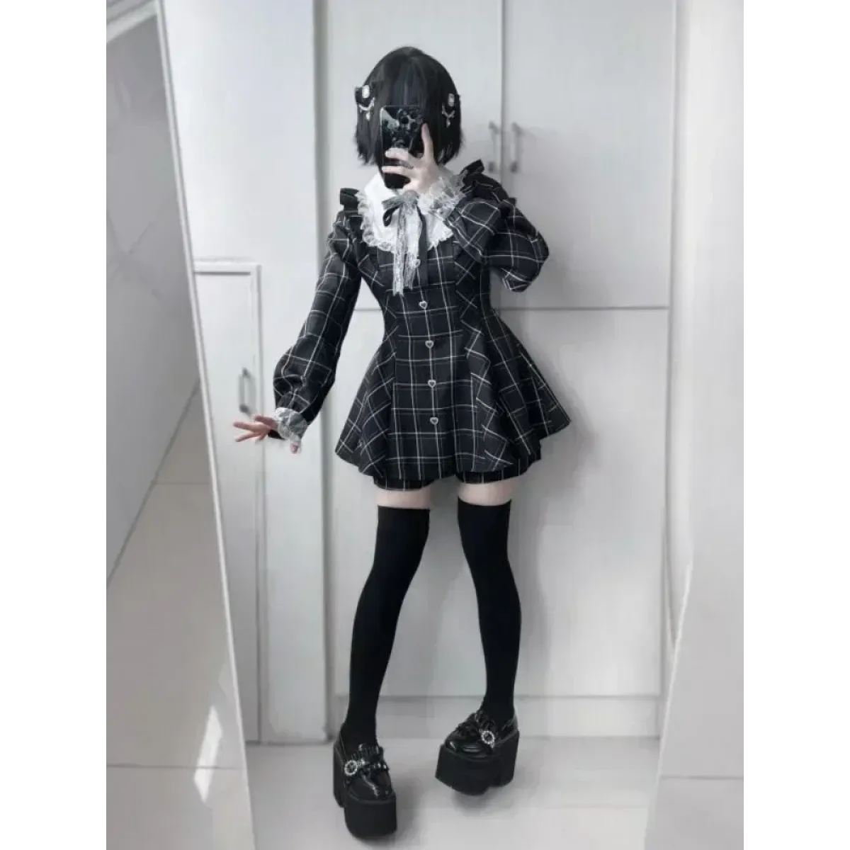 Lolita Plaid Lace Trim Dress