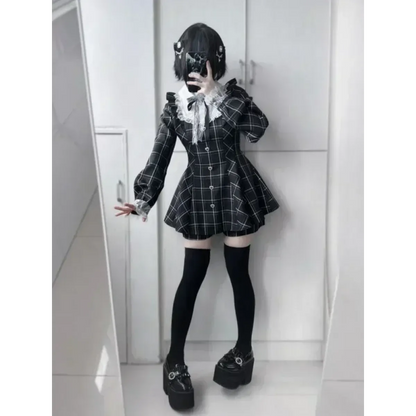 Lolita Plaid Lace Trim Dress