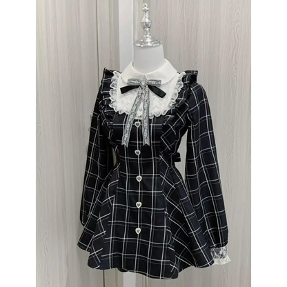 Lolita Plaid Lace Trim Dress
