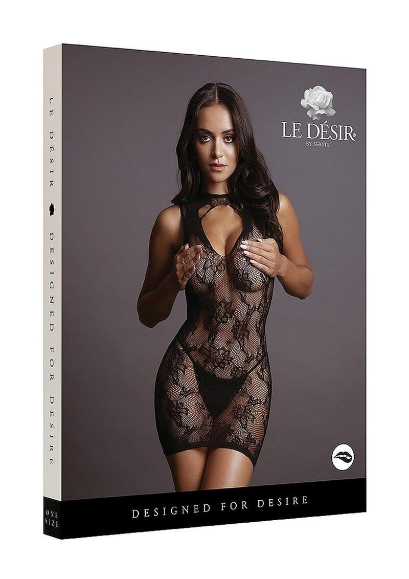 Le Désir High Neck Lace Mini Dress In Sheer Floral Lingerie