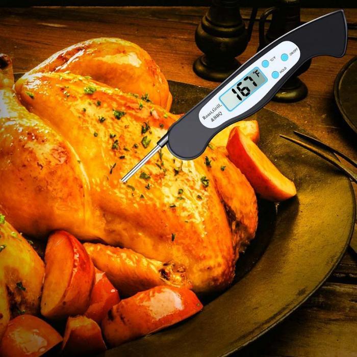 High Quality Foldable Food Thermometer Probe Digital BBQ Meat Kitchen Thermometer  Instant Read Meat Thermometer With 4.6” Folding Probe Backlight &amp; Calibration Function For Cooking Food Candy BBQ Grill Liquids Beef Liquid Water Oil Temperature Gauge