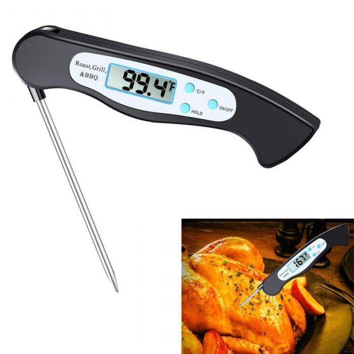 High Quality Foldable Food Thermometer Probe Digital BBQ Meat Kitchen Thermometer  Instant Read Meat Thermometer With 4.6” Folding Probe Backlight &amp; Calibration Function For Cooking Food Candy BBQ Grill Liquids Beef Liquid Water Oil Temperature Gauge