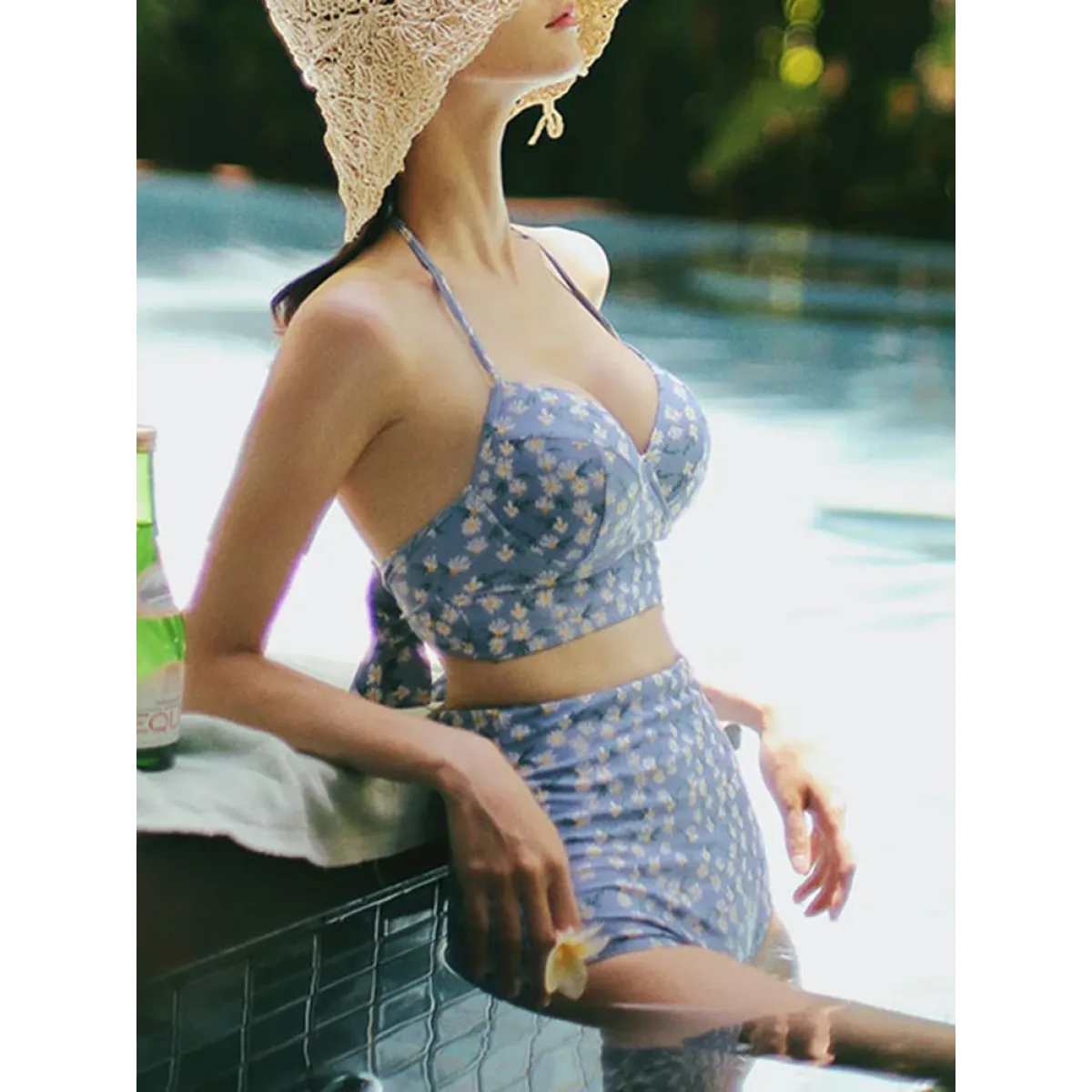 High Waist Bikini Set – Vintage Print Summer Swimwear