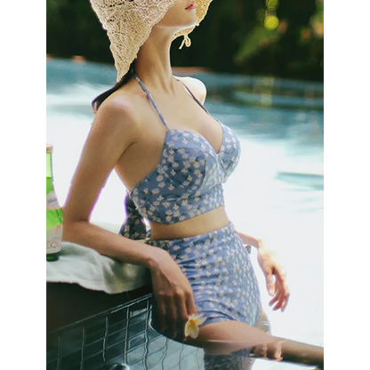High Waist Bikini Set – Vintage Print Summer Swimwear