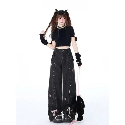 Gothic Harajuku Baggy Jeans – High Waist Y2K Denim Pants