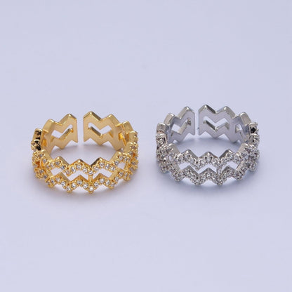 Highs And Lows Double Wave Ring • Daughter Jewelry • Adjustable Open Ring with Micro Pave Stone O-2124 O-2125