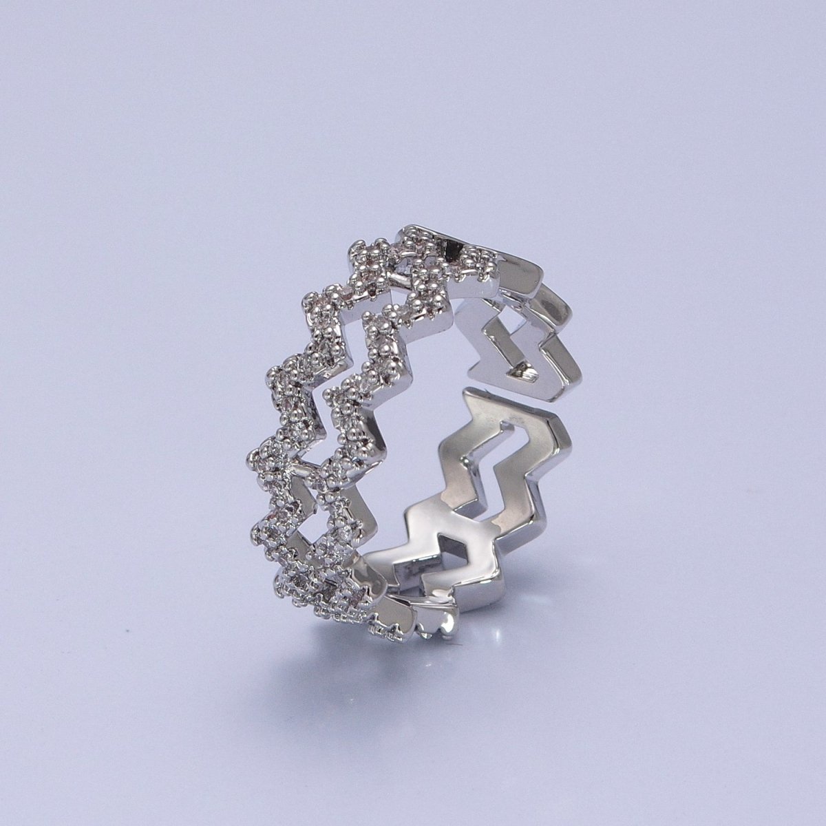 Highs And Lows Double Wave Ring • Daughter Jewelry • Adjustable Open Ring with Micro Pave Stone O-2124 O-2125