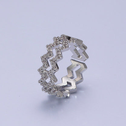 Highs And Lows Double Wave Ring • Daughter Jewelry • Adjustable Open Ring with Micro Pave Stone O-2124 O-2125