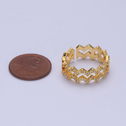 Highs And Lows Double Wave Ring • Daughter Jewelry • Adjustable Open Ring with Micro Pave Stone O-2124 O-2125