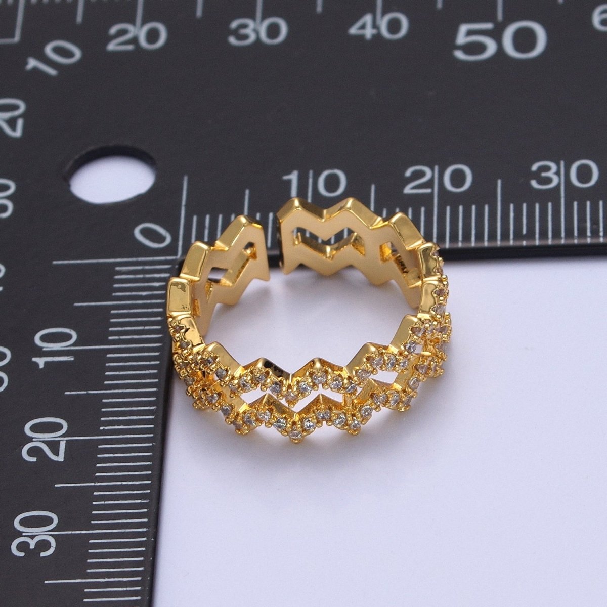Highs And Lows Double Wave Ring • Daughter Jewelry • Adjustable Open Ring with Micro Pave Stone O-2124 O-2125