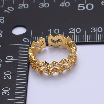 Highs And Lows Double Wave Ring • Daughter Jewelry • Adjustable Open Ring with Micro Pave Stone O-2124 O-2125