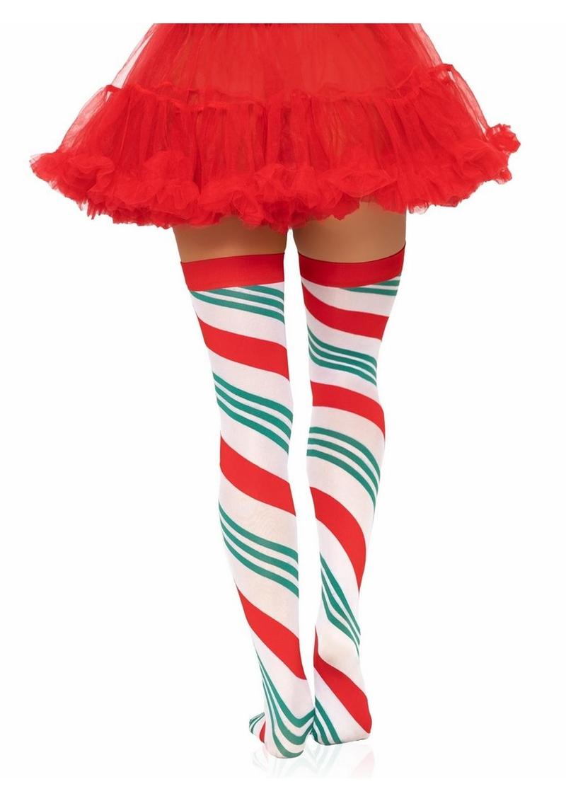 Candy Cane Striped Thigh High Stockings