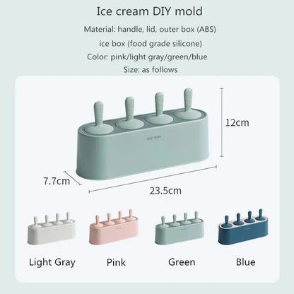 Home Ice Cream Mold Popsicle Tool Silicone 4-hole Popsicle Box Children Dessert Ice Cream Maker Kitchen Tools Diy Ice Cream