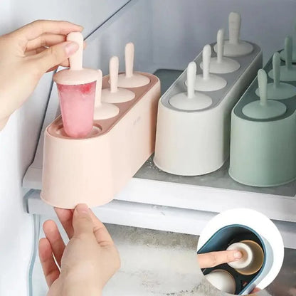 Home Ice Cream Mold Popsicle Tool Silicone 4-hole Popsicle Box Children Dessert Ice Cream Maker Kitchen Tools Diy Ice Cream