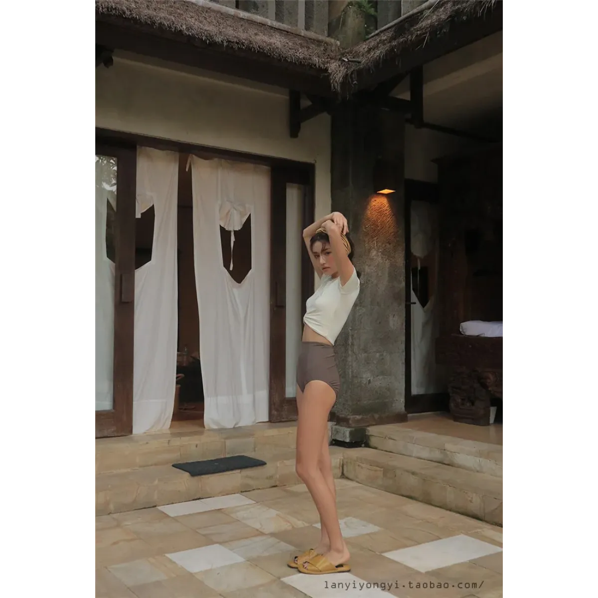 Bikini Set – High Waist Short Sleeve Pleated Korean Style