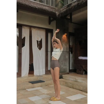 Bikini Set – High Waist Short Sleeve Pleated Korean Style