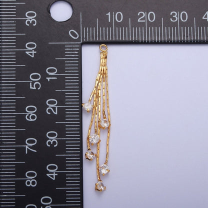 Hypoallergenic 48mm Gold Cobra Snake Chain with Round Cubic Zirconia with Open Link Loop, Five Strand Tassel Charm L-832