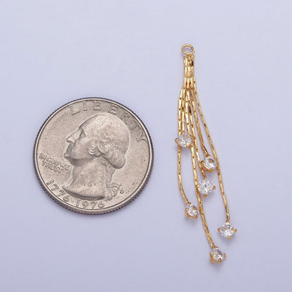 Hypoallergenic 48mm Gold Cobra Snake Chain with Round Cubic Zirconia with Open Link Loop, Five Strand Tassel Charm L-832