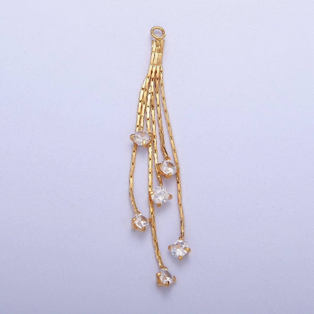 Hypoallergenic 48mm Gold Cobra Snake Chain with Round Cubic Zirconia with Open Link Loop, Five Strand Tassel Charm L-832