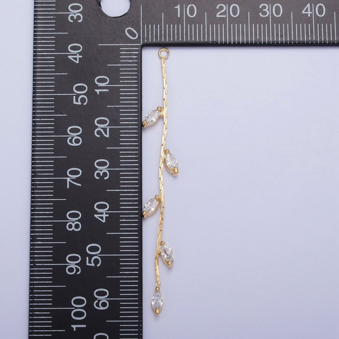 Hypoallergenic 63.5mm Gold Olive Branches with Marquise Cubic Zirconia with Open Link Loop, Nature Vine &amp; Leaves Tassel Charm L-833