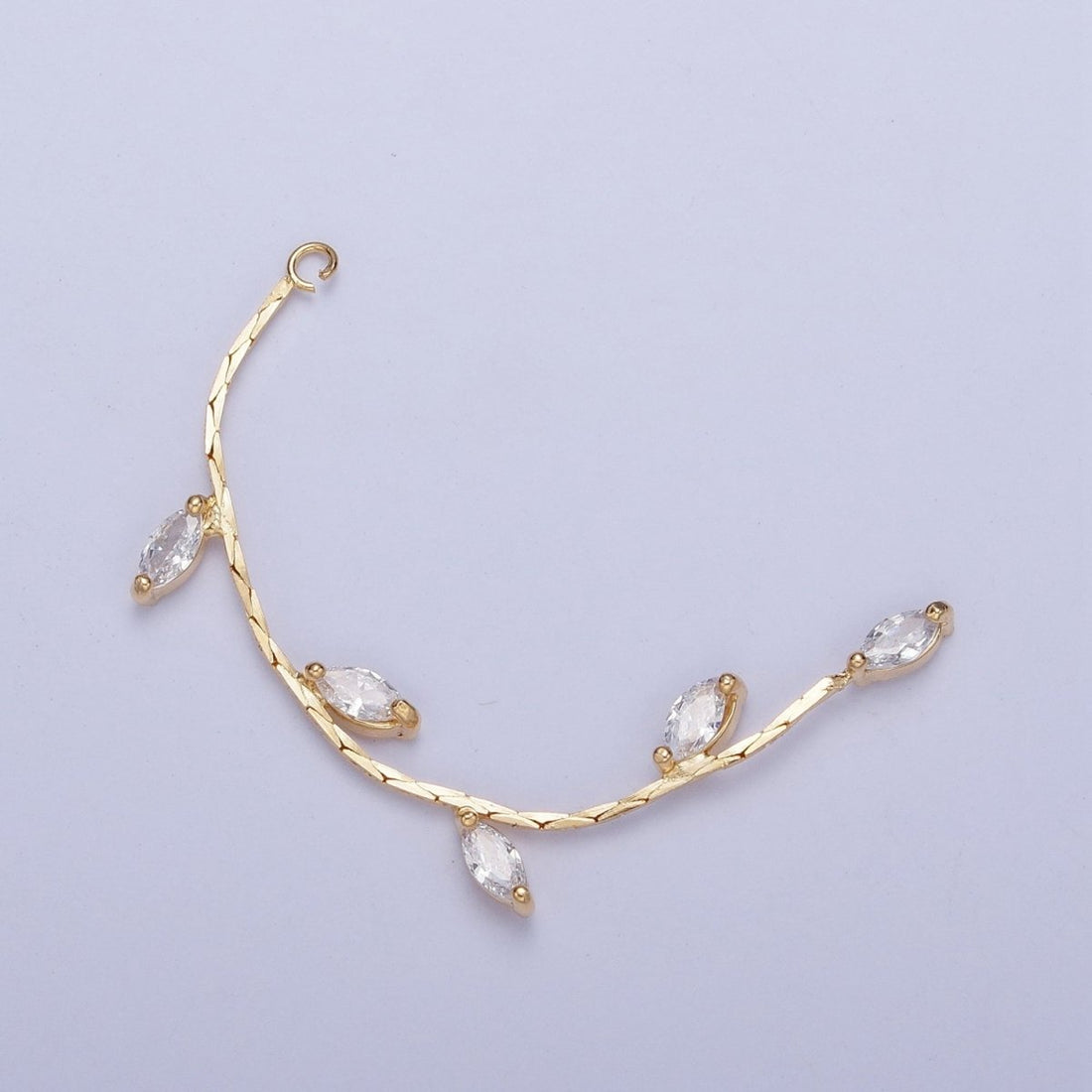 Hypoallergenic 63.5mm Gold Olive Branches with Marquise Cubic Zirconia with Open Link Loop, Nature Vine &amp; Leaves Tassel Charm L-833