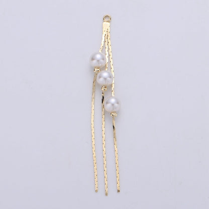 Hypoallergenic 67mm Pearls Gold Cobra Chain Multiple Strands Tassel Charm Supply | K-424
