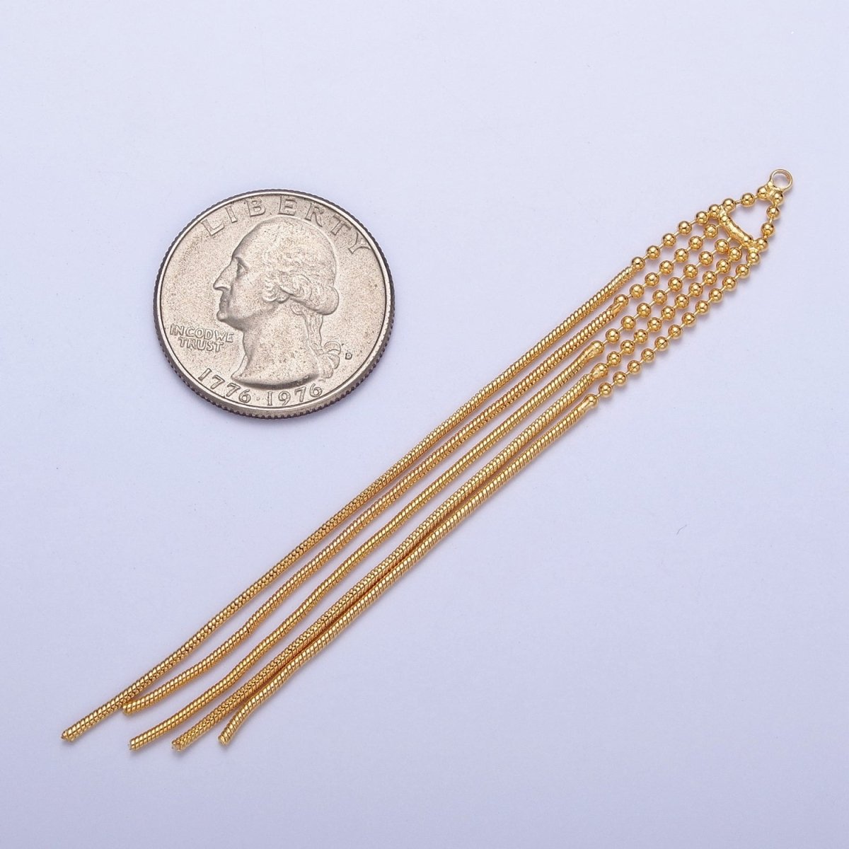 Hypoallergenic 89mm Gold Beaded &amp; Snake Omega Chain Tassel Charm, Jewelry Supply For DIY Making L-835