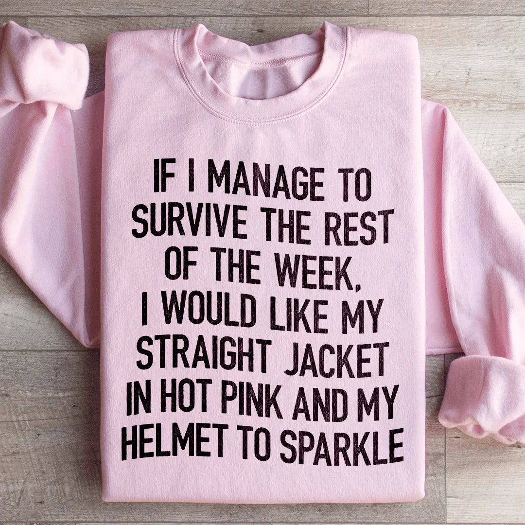 Cozy Chaos Humor Pullover – "Straight Jacket In Hot Pink &amp; Sparkle Helmet" Sweatshirt