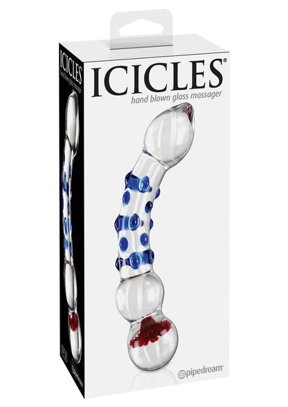 Icicles No. 18 Textured Glass Massager with Blue and Red Dots